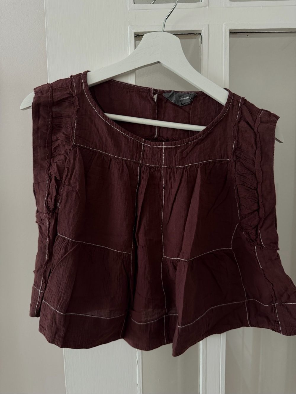 Anthropology Ruffled Stitch-Detail Top Chocolate
